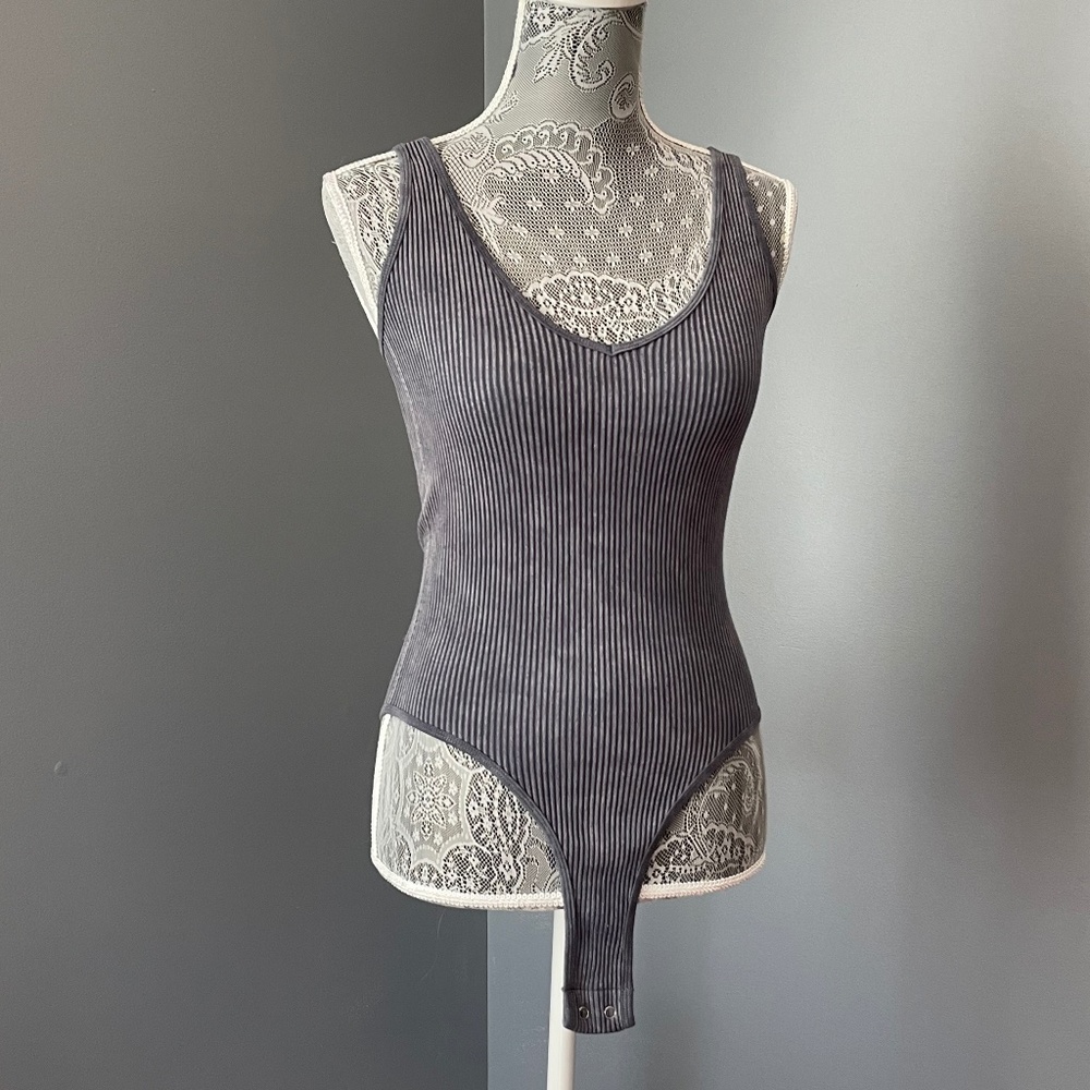 Aura Grey Ribbed Bodysuit